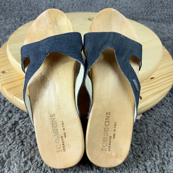 Iceberg Sandals Womens Size 8.5 EU 39 IceJeans Wood Platform Clog Made in Italy - Picture 5 of 8